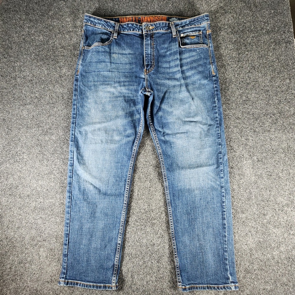Harley Davidson Jeans Mens 38x30 Straight Leg Blue Denim Riding Motorcycles EUC - Picture 6 of 13